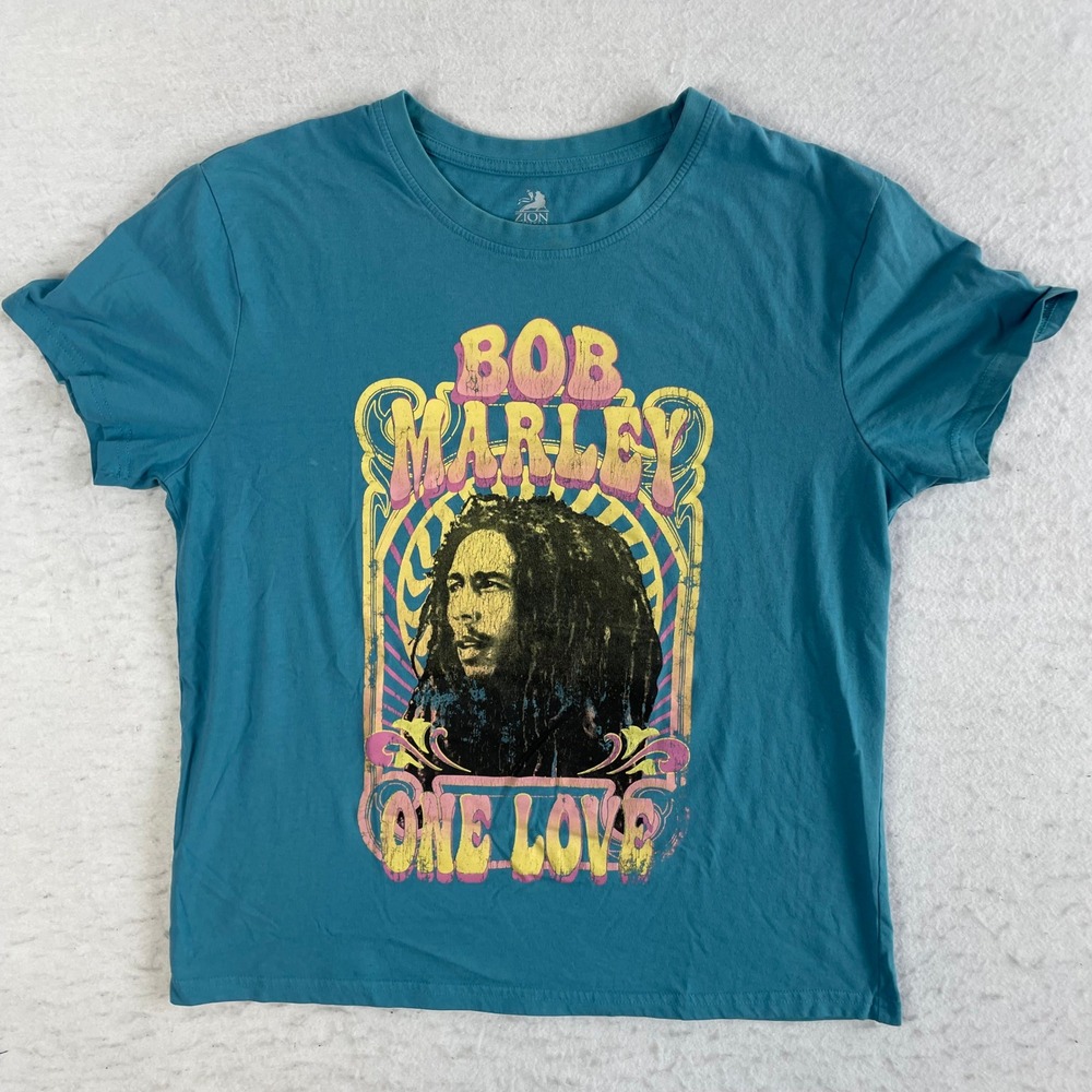Zion Bob‎ Marley One Love Graphic T-Shirt Large Blue Short Sleeve Music Tee